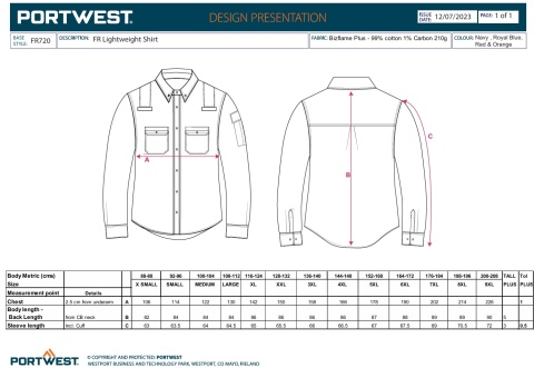 Lekka koszula trudnopalna i antystatyczna