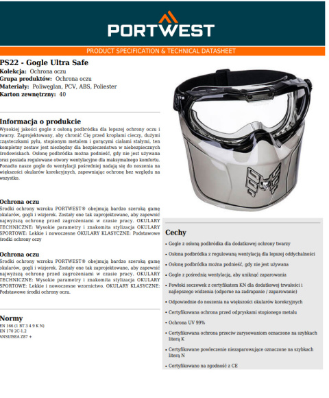 Gogle Ultra Safe PS22CLR
