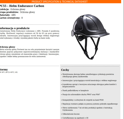 Hełm wentylowany Endurance Carbon PC55GRR