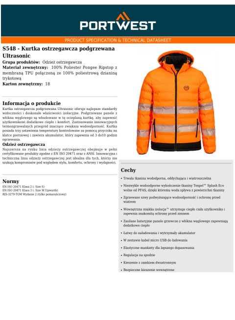 Kurtka ostrzegawcza podgrzewana Ultrasonic S548