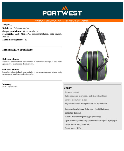 OCHRONNIKI SŁUCHU NAGŁOWNE PW75GGN