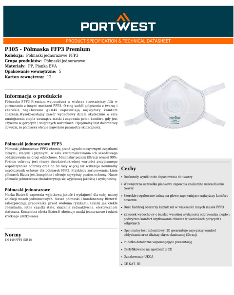 Półmaska FFP3 Premium P305WHR