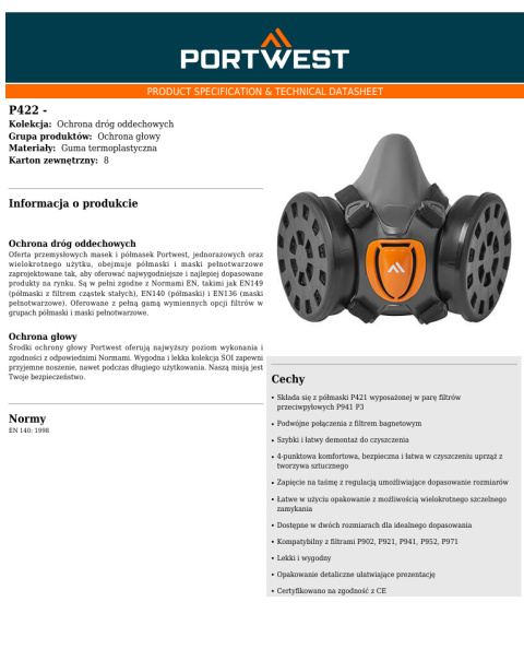 P422 - Zestaw półmaski TPR (z filtrami P3) - Szary